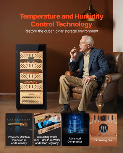 Electric Humidor, 105L, 1000 Counts Electric Cigar Humidor Cabinet with Compressor Cooling, Constant Humidity & Temperature Control, Spanish Cedar Wood Shelves & Drawers, 4 Layers, for Household