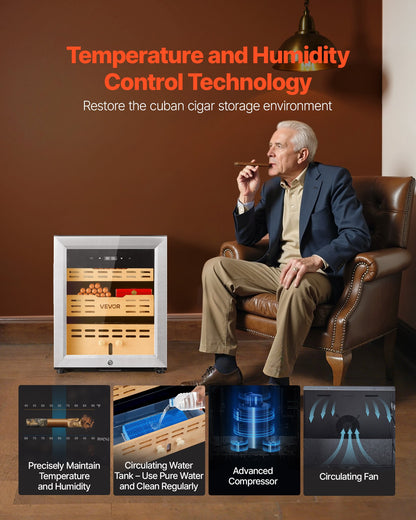 Electric Humidor, 50L, 300 Counts Electric Cigar Humidor Cabinet with Compressor Cooling, Constant Humidity & Temperature Control, Spanish Cedar Wood Shelves & Drawers, 2 Layers, for Household