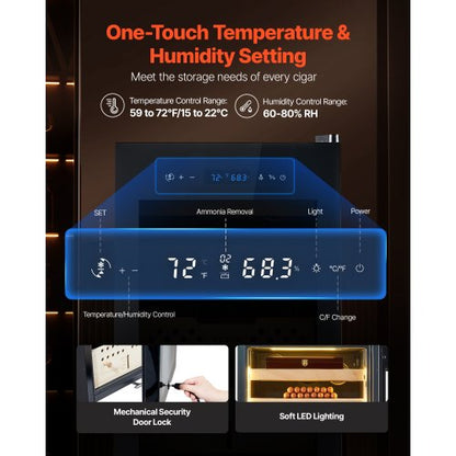 Elektrisk Humidor, 60L, 350 Counts Elektrisk Cigar Humidor Skåp med Kompressorkylning, Konstant Fuktighets- och Temperaturkontroll, Hyllor och Lådor i Spanskt Cederträ, 3 Lager, För Hushållet |  EU