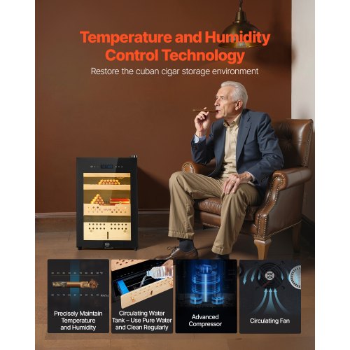 Elektrisk Humidor, 60L, 350 Counts Elektrisk Cigar Humidor Skåp med Kompressorkylning, Konstant Fuktighets- och Temperaturkontroll, Hyllor och Lådor i Spanskt Cederträ, 3 Lager, För Hushållet |  EU