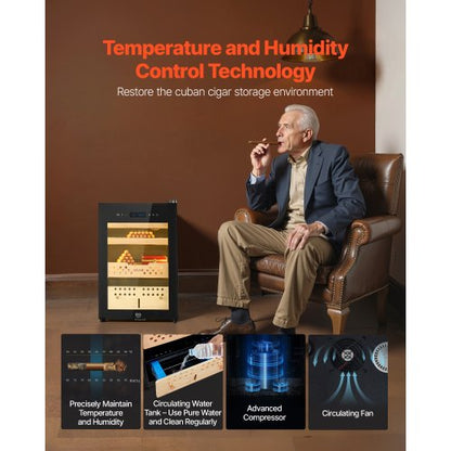 Elektrisk Humidor, 60L, 350 Counts Elektrisk Cigar Humidor Skåp med Kompressorkylning, Konstant Fuktighets- och Temperaturkontroll, Hyllor och Lådor i Spanskt Cederträ, 3 Lager, För Hushållet |  EU