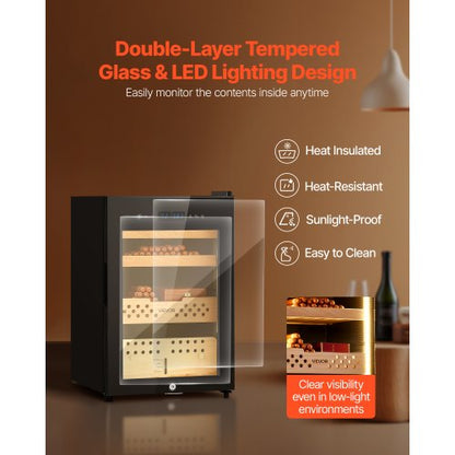 Elektrisk Humidor, 60L, 350 Counts Elektrisk Cigar Humidor Skåp med Kompressorkylning, Konstant Fuktighets- och Temperaturkontroll, Hyllor och Lådor i Spanskt Cederträ, 3 Lager, För Hushållet |  EU