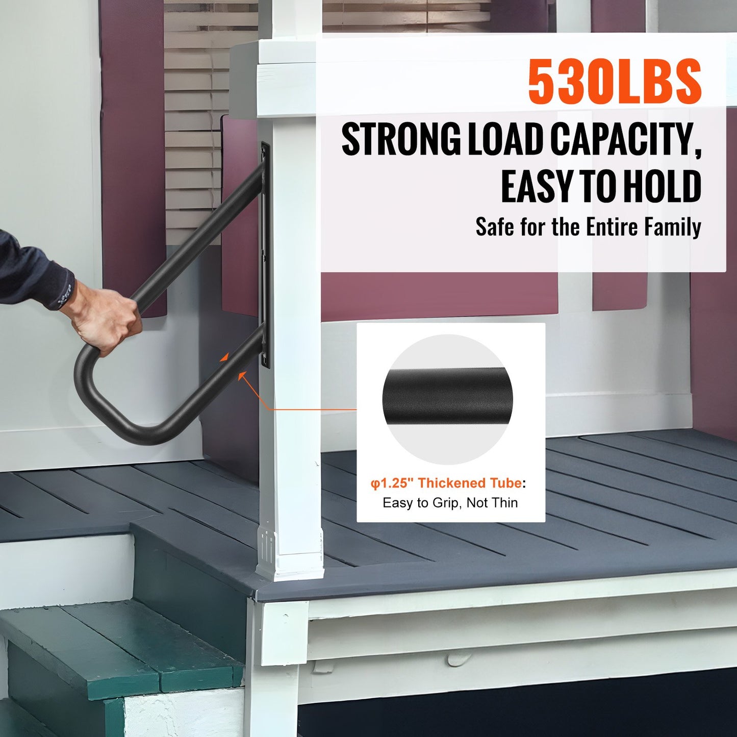 Handläufe für Außentreppen, 48,9 cm, wandmontiertes Sicherheitsgeländer für 1–2 Stufen