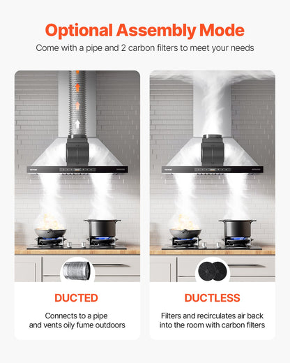 Wall Mount Range Hood, 30 inch Chimney-Style Ceiling Mount Vent, 800 CFM Stainless Steel Kitchen Stove Hood with Gesture & Touch Control, LED Light, Baffle Filters, Ducted/Ductless Convertible