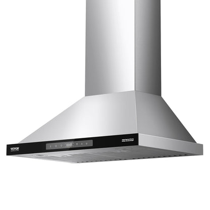 Wall Mount Range Hood, 30 inch Chimney-Style Ceiling Mount Vent, 800 CFM Stainless Steel Kitchen Stove Hood with Gesture & Touch Control, LED Light, Baffle Filters, Ducted/Ductless Convertible