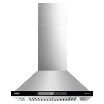Wall Mount Range Hood, 30 inch Chimney-Style Ceiling Mount Vent, 800 CFM Stainless Steel Kitchen Stove Hood with Gesture & Touch Control, LED Light, Baffle Filters, Ducted/Ductless Convertible