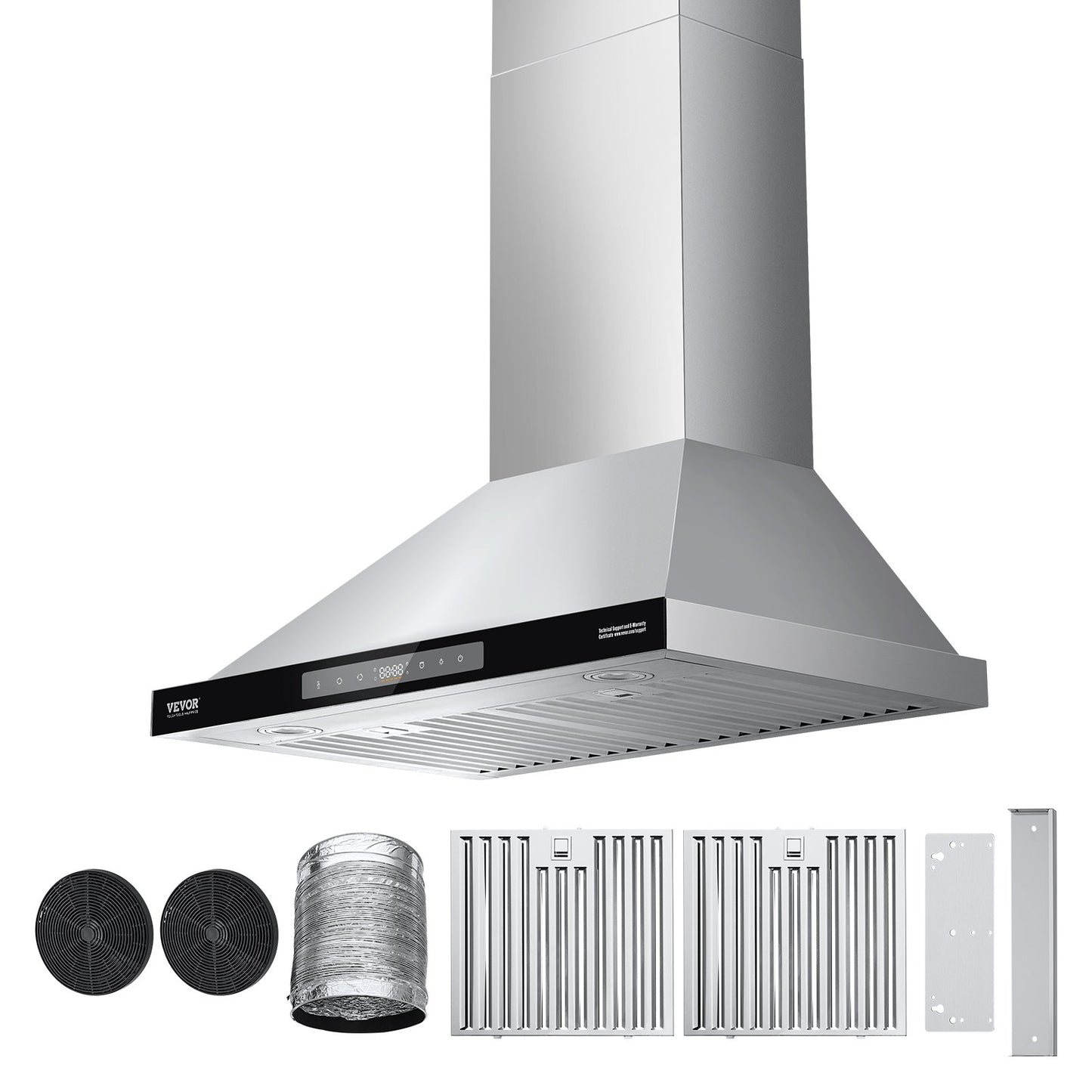 Wall Mount Range Hood, 30 inch Chimney-Style Ceiling Mount Vent, 800 CFM Stainless Steel Kitchen Stove Hood with Gesture & Touch Control, LED Light, Baffle Filters, Ducted/Ductless Convertible
