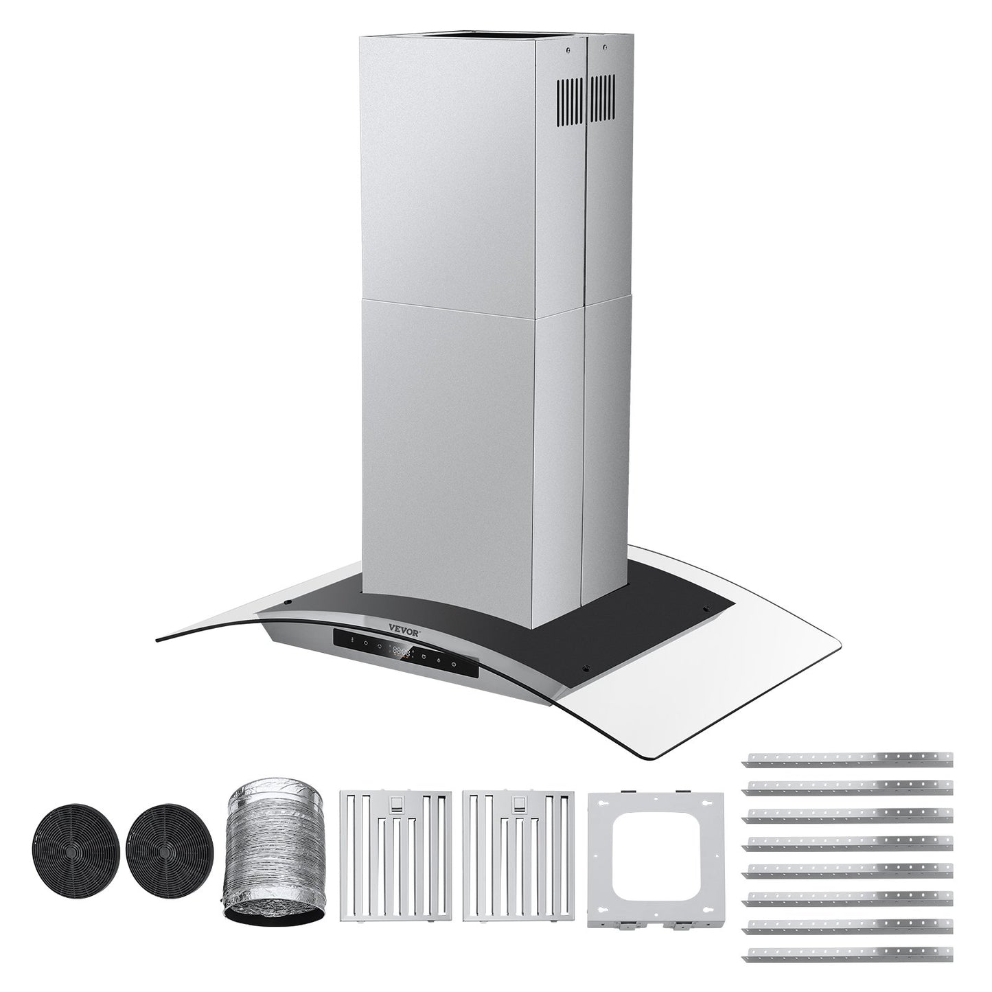 Range Hood, 30 inch Chimney-Style Ceiling Mount Vent, 800 CFM Stainless Steel Kitchen Stove Hood with Gesture & Touch Control, LED Light, Baffle Filters, Ducted/Ductless Convertible