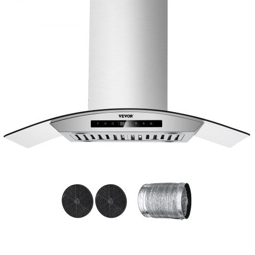 Wall Mount Range Hood, 36 inch Chimney-Style Ceiling Mount Vent, 800 CFM Stainless Steel Kitchen Stove Hood with Gesture & Touch Control, LED Light, Baffle Filters, Ducted/Ductless Convertible