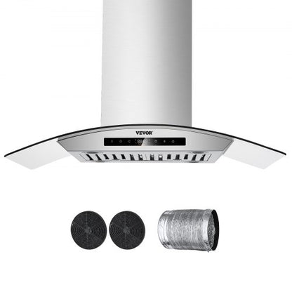 Wall Mount Range Hood, 36 inch Chimney-Style Ceiling Mount Vent, 800 CFM Stainless Steel Kitchen Stove Hood with Gesture & Touch Control, LED Light, Baffle Filters, Ducted/Ductless Convertible