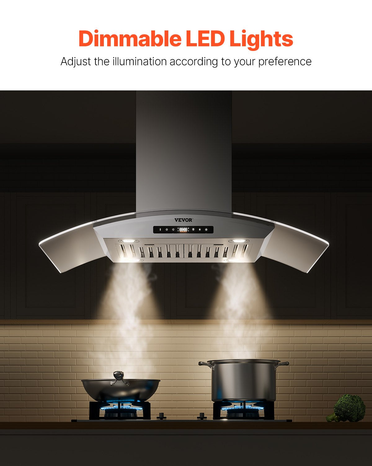 Wall Mount Range Hood, 36 inch Chimney-Style Ceiling Mount Vent, 800 CFM Stainless Steel Kitchen Stove Hood with Gesture & Touch Control, LED Light, Baffle Filters, Ducted/Ductless Convertible
