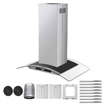 Wall Mount Range Hood, 36 inch Chimney-Style Ceiling Mount Vent, 800 CFM Stainless Steel Kitchen Stove Hood with Gesture & Touch Control, LED Light, Baffle Filters, Ducted/Ductless Convertible