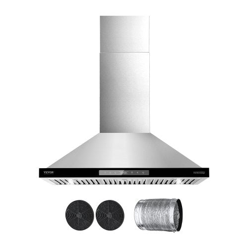 Wall Mount Range Hood, 36 inch Chimney-Style Ceiling Mount Vent, 800 CFM Stainless Steel Kitchen Stove Hood with Gesture & Touch Control, LED Light, Baffle Filters, Ducted/Ductless Convertible