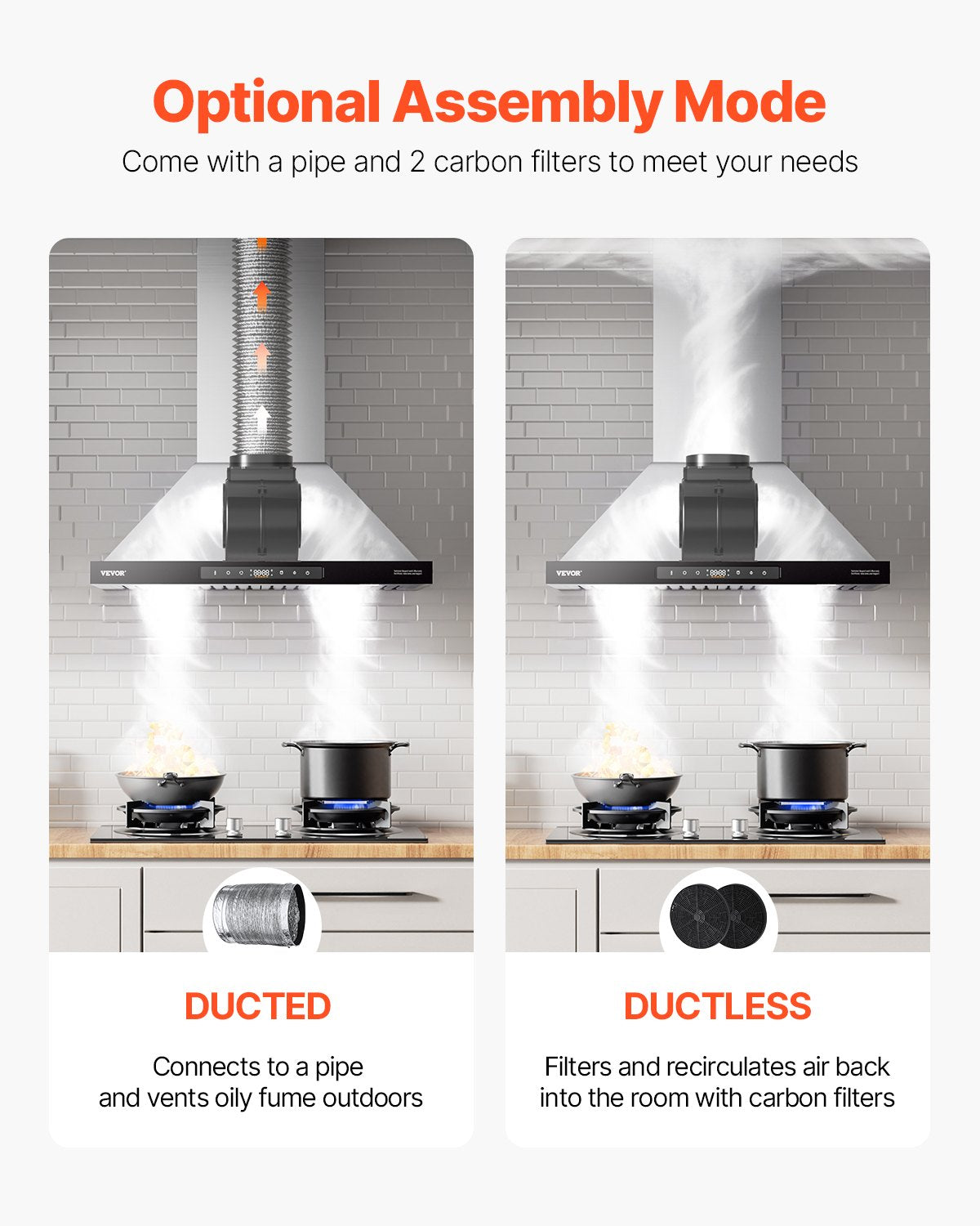 Wall Mount Range Hood, 36 inch Chimney-Style Ceiling Mount Vent, 800 CFM Stainless Steel Kitchen Stove Hood with Gesture & Touch Control, LED Light, Baffle Filters, Ducted/Ductless Convertible