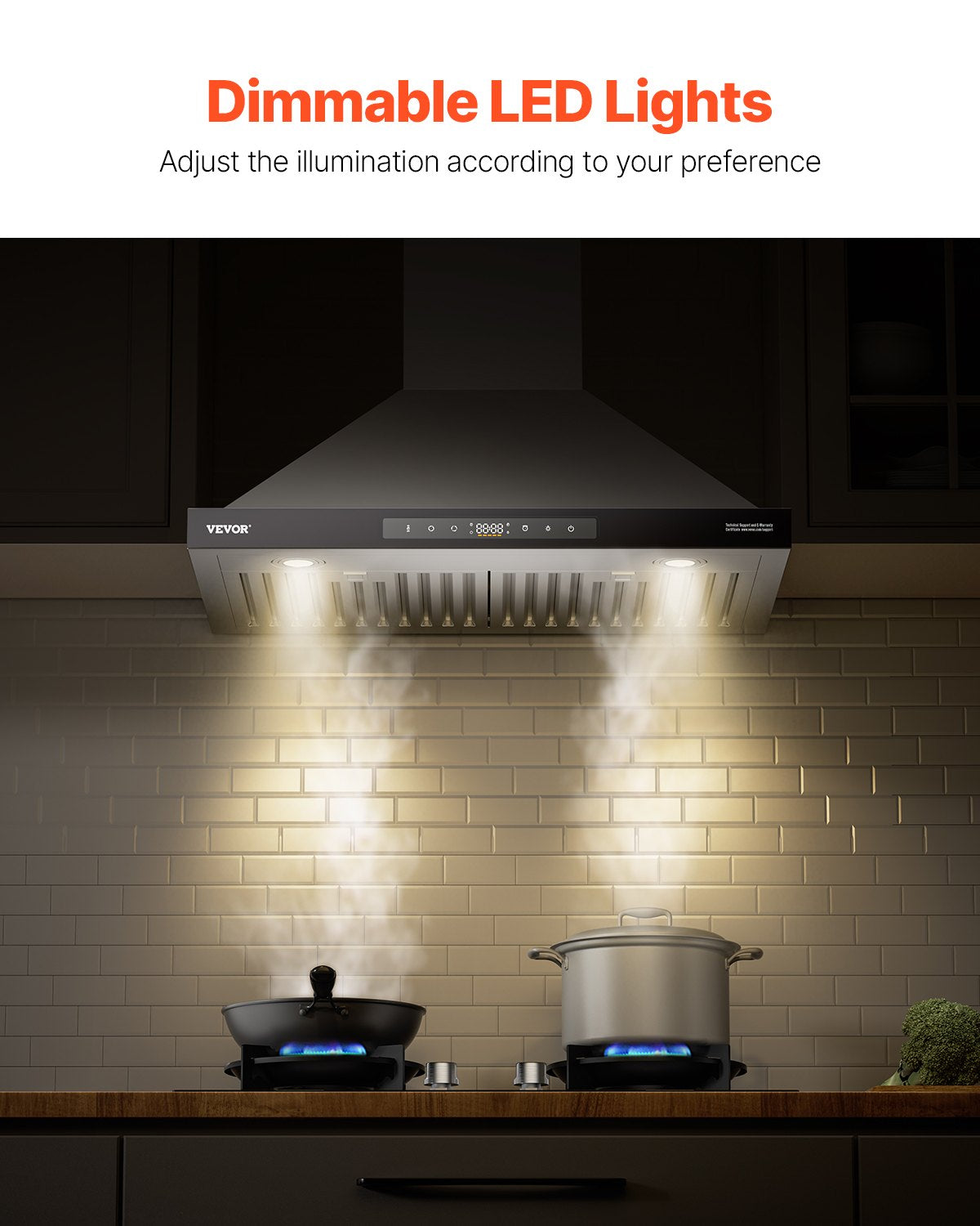 Wall Mount Range Hood, 36 inch Chimney-Style Ceiling Mount Vent, 800 CFM Stainless Steel Kitchen Stove Hood with Gesture & Touch Control, LED Light, Baffle Filters, Ducted/Ductless Convertible