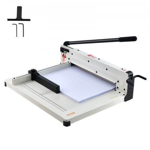 Heavy Duty Paper Cutter, 17" Industrial Commercial Guillotine Paper Cutter for A3 Paper, 400 Sheet Capacity, Solid Steel Construction, Stack Paper Trimmer for Office Home School Shop, White
