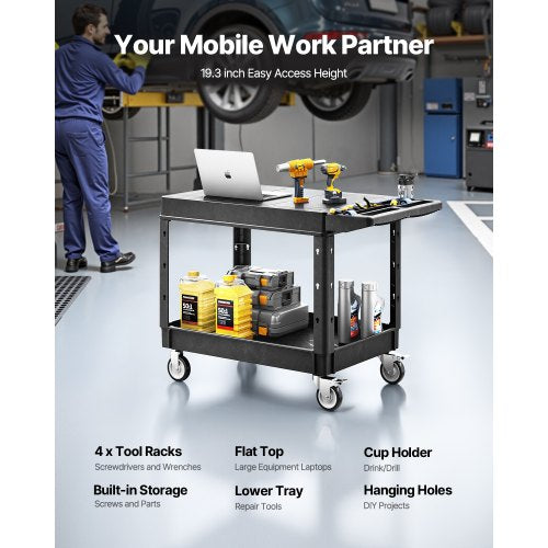 2-hylls Utility Cart 550 lbs 37 x 25,4-tums servicevagn med hjul |  EU