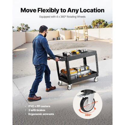 2-hylls Utility Cart 550 lbs 37 x 25,4-tums servicevagn med hjul |  EU