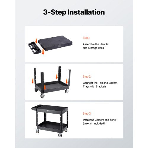 2-hylls Utility Cart 550 lbs 37 x 25,4-tums servicevagn med hjul |  EU