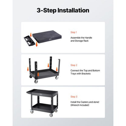 2-hylls Utility Cart 550 lbs 37 x 25,4-tums servicevagn med hjul |  EU