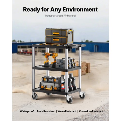 Servicevagn med 3 hyllor 136 kg 64 x 48 cm med hjul |  EU