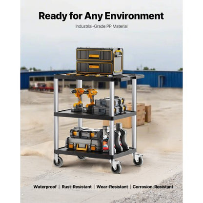 Servicevagn med 3 hyllor 136 kg 64 x 48 cm med hjul |  EU