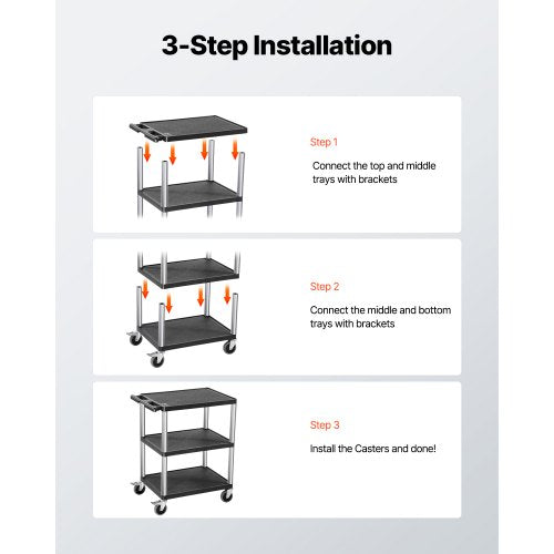 Servicevagn med 3 hyllor 136 kg 64 x 48 cm med hjul |  EU