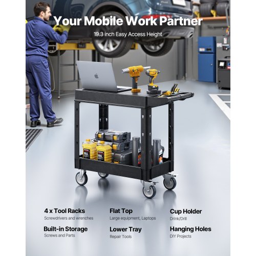 Servicevagn med 2 hyllor 227 kg 84 x 43 cm med hjul |  EU