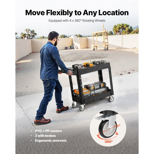 Servicevagn med 2 hyllor 227 kg 84 x 43 cm med hjul |  EU