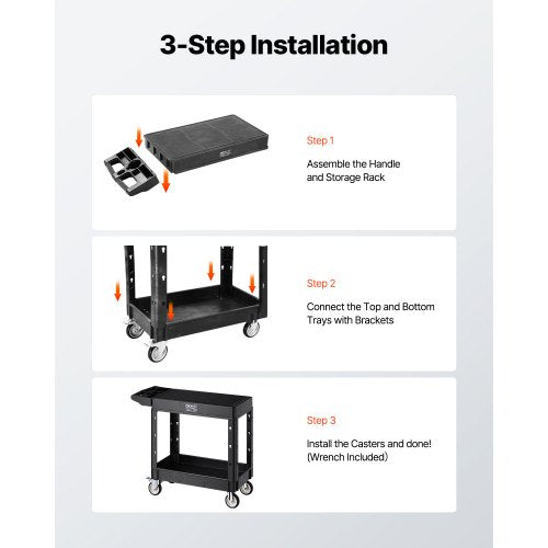 Servicevagn med 2 hyllor 227 kg 84 x 43 cm med hjul |  EU