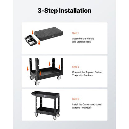 Servicevagn med 2 hyllor 227 kg 84 x 43 cm med hjul |  EU