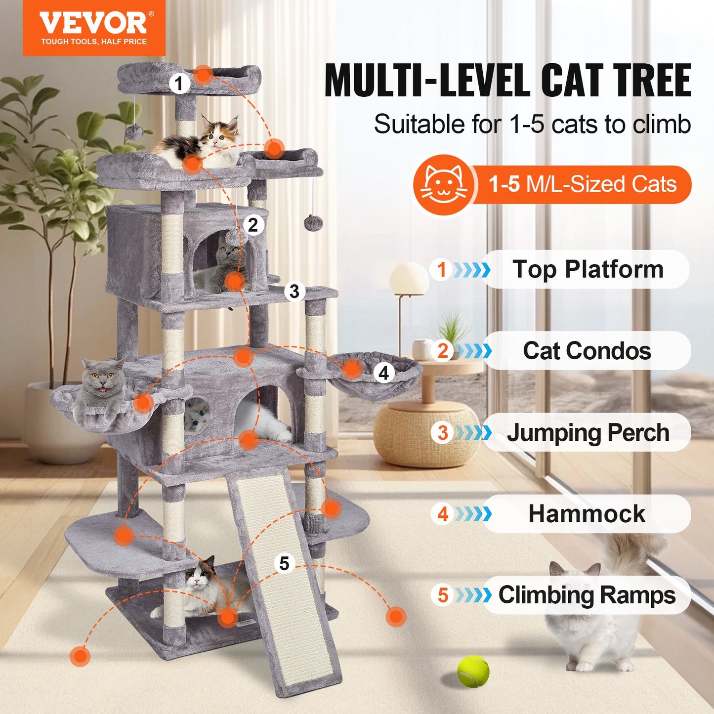 Cat Tree 68.5" Cat Tower for Indoor Cats with Cat Condos Scratching Post