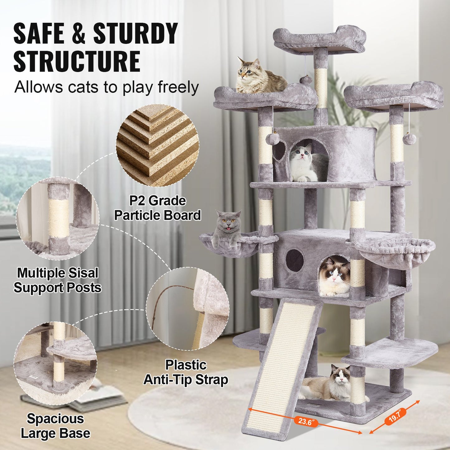 Cat Tree 68.5" Cat Tower for Indoor Cats with Cat Condos Scratching Post