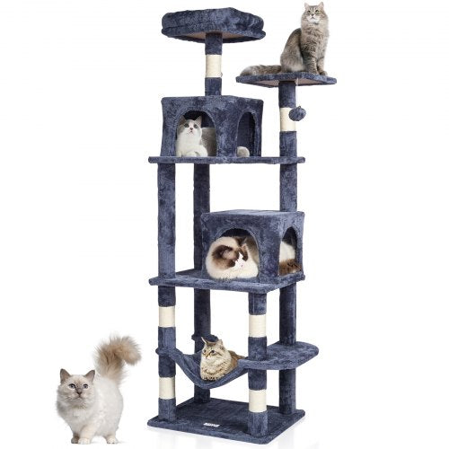 Cat Tree 63" Cat Tower with 2 Cat Condos Sisal Scratching Post Light Grey