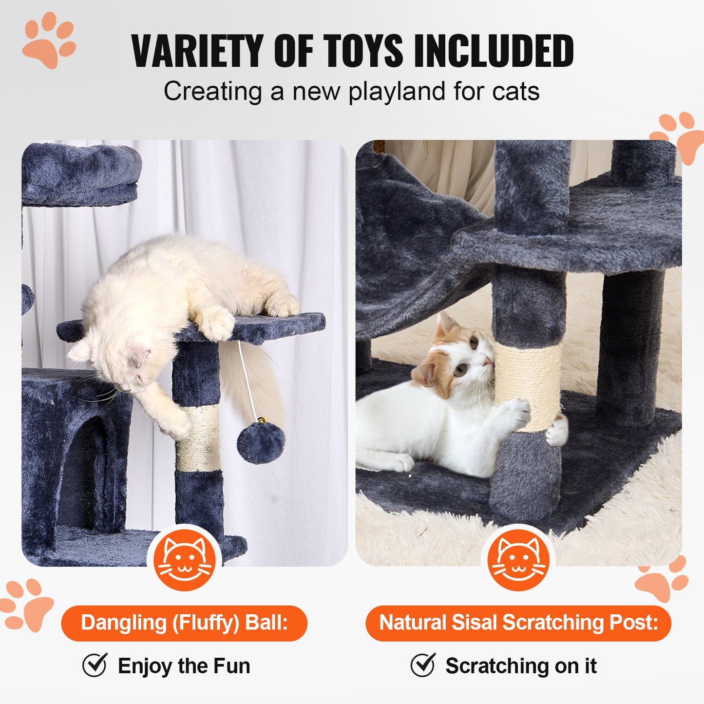 Cat Tree 63" Cat Tower with 2 Cat Condos Sisal Scratching Post Light Grey