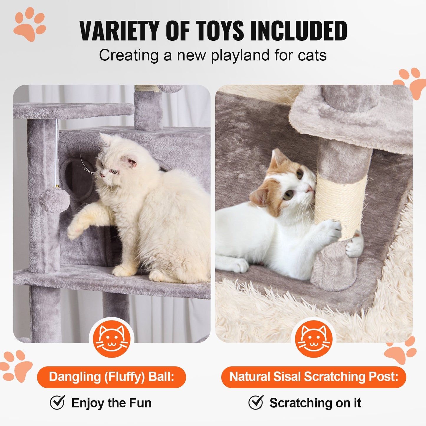 Cat Tree 68,5" Cat Tower med Cat Condos Sisal skrapstolpe ljusgrå