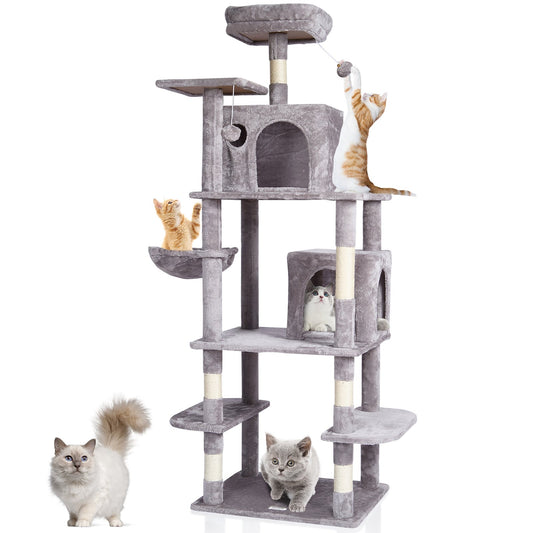 Cat Tree 68.5" Cat Tower with Cat Condos Sisal Scratching Post Light Gray