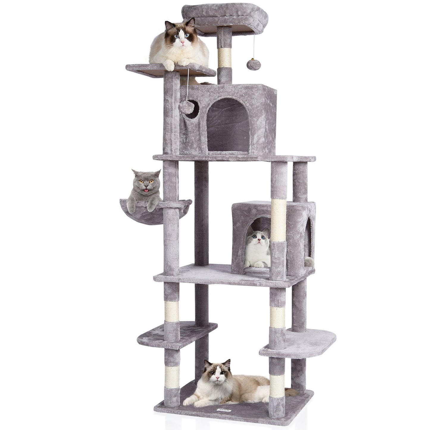 Cat Tree 68,5" Cat Tower med Cat Condos Sisal skrapstolpe ljusgrå