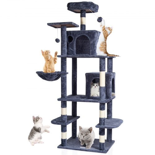 Cat Tree for Indoor Cats, 68.5" Cat Tower with 2 Cat Condos, Sisal Scratching Post, Hammock, Top Perch, Jumping Platforms, Large Cat Furniture Activity Center with Hang Ball, Dark Grey