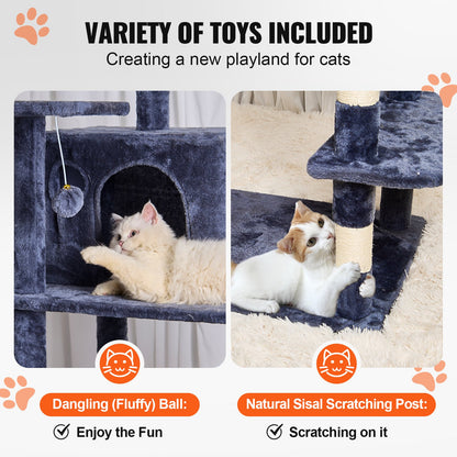 Cat Tree for Indoor Cats, 68.5" Cat Tower with 2 Cat Condos, Sisal Scratching Post, Hammock, Top Perch, Jumping Platforms, Large Cat Furniture Activity Center with Hang Ball, Dark Grey