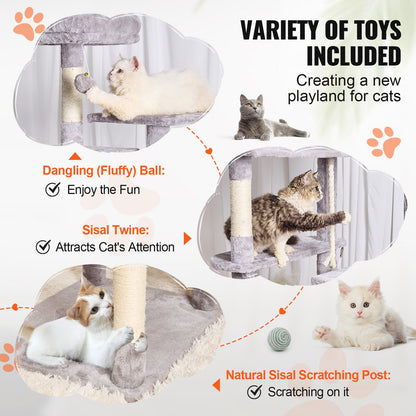 Cat Tree for Indoor Cats, 72" Cat Tower with 2 Cat Condos, Sisal Scratching Post, Hammock, Top Perch, Jumping Platforms, Large Cat Furniture Activity Center with Hang Ball, Light Grey
