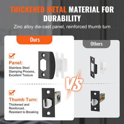 Double Door Handle Set, Matte Black Square Door Lever, Double Front Door Handle Set with Reversible Handle Lever, Heavy Duty Double Door Lock Set with Dummy, for Office Door or Front Door