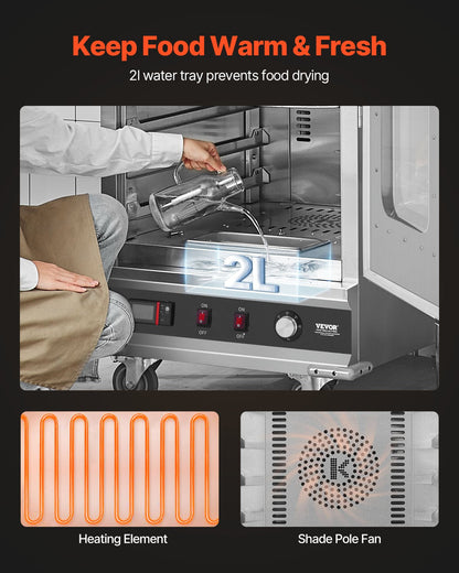 Hot Box Speisenwärmer 16-stufiger Imbiss-Wärmerschrank mit Wasserschale