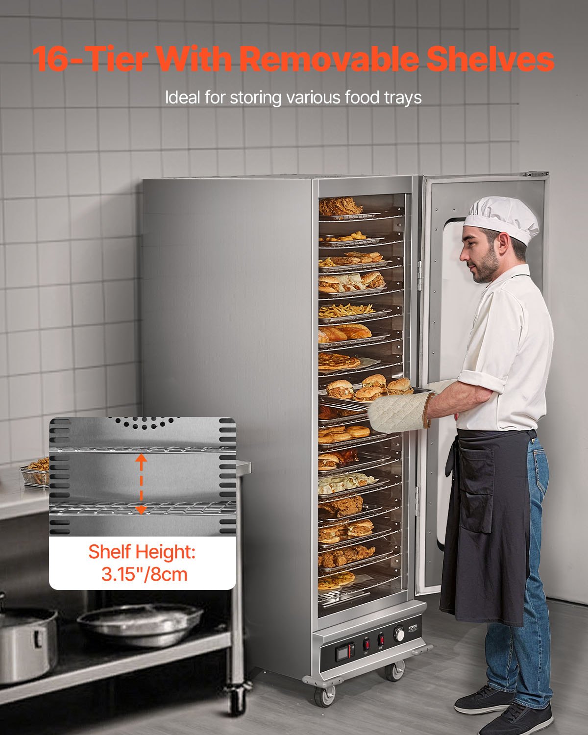 Hot Box Speisenwärmer 16-stufiger Imbiss-Wärmerschrank mit Wasserschale