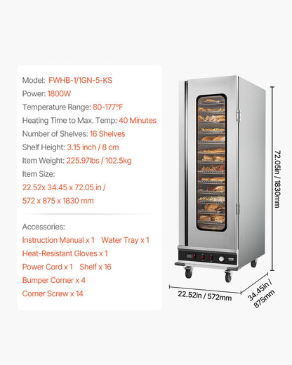 Hot Box Speisenwärmer 16-stufiger Imbiss-Wärmerschrank mit Wasserschale