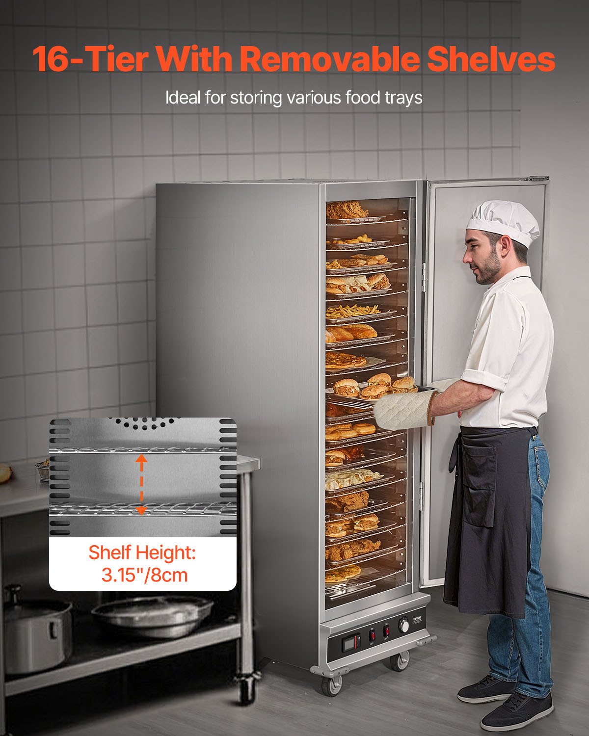 Hot Box Speisenwärmer 16-stufiger Imbiss-Wärmerschrank mit Wasserschale