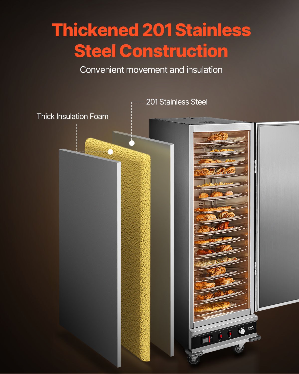 Hot Box Speisenwärmer 16-stufiger Imbiss-Wärmerschrank mit Wasserschale