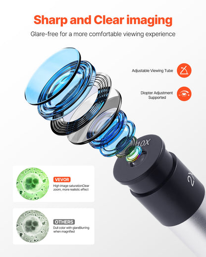 Microscope for Kids Adults, 40X-2000X Professional Compound Microscope Mobile Phone Adapter with LED Light, for Laboratory, School, Home, Education
