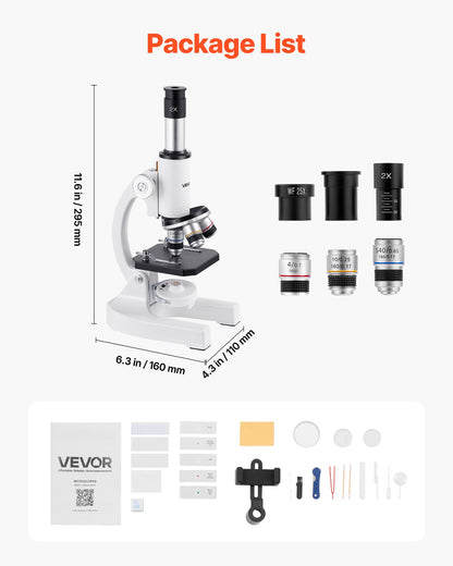 Microscope for Kids Adults, 40X-2000X Professional Compound Microscope Mobile Phone Adapter with LED Light, for Laboratory, School, Home, Education
