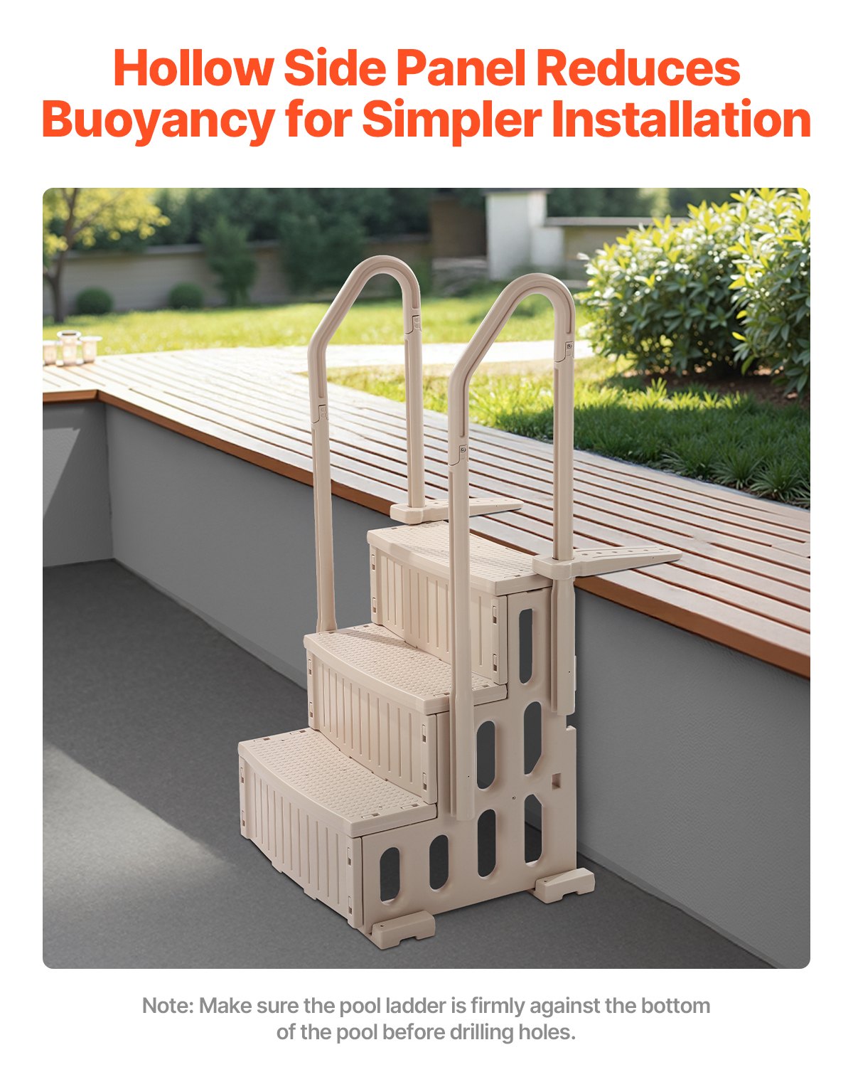 3-stegs taupe poolstege med 2 ledstänger stödjer 400 lb för 36-48 i pooler